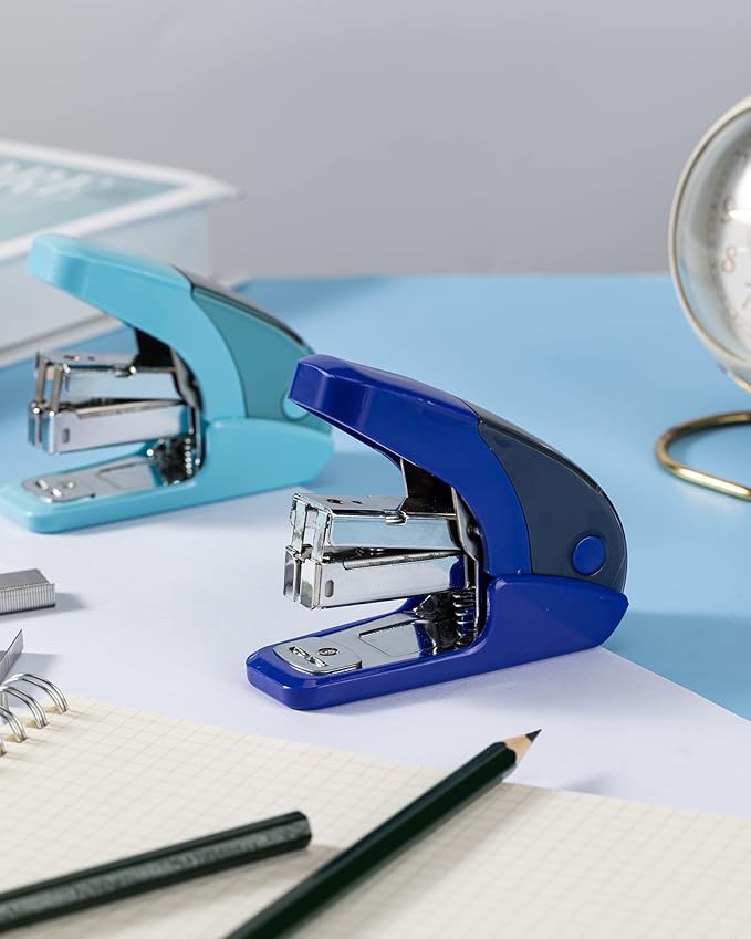 PAPERPAL Effortless Mini Stapler Set, 20 Sheet Capacity, Integrated Remover & Staple Storage, Holds 1/4" Staples, Includes 1000 Staples, Lightweight, Office, School & Daily Use, Dark Blue