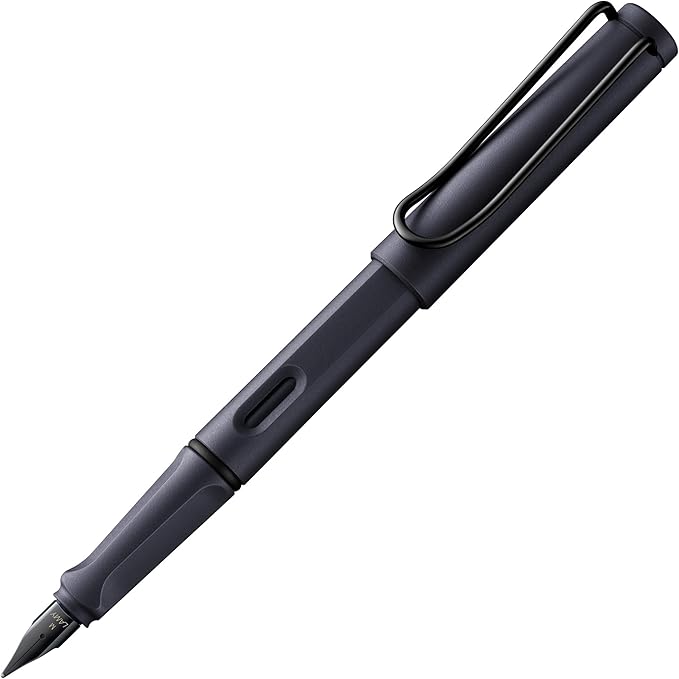 LAMY safari steel black - Fountain Pen with ergonomic grip & polished steel nib in size M - ideal for any Writing & Calligraphy - including LAMY T 10 blue cartridge - Right-Handed