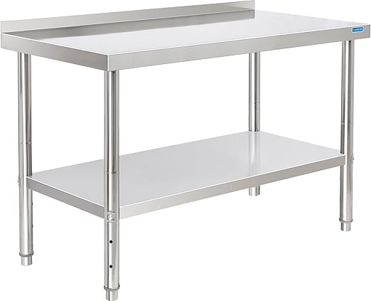 Stainless Steel Table for Prep & Work with Backsplash 24 x 48 Inches NSF Metal Commercial Kitchen Adjustable Under Shelf Worktable for Restaurant Home Outdoor