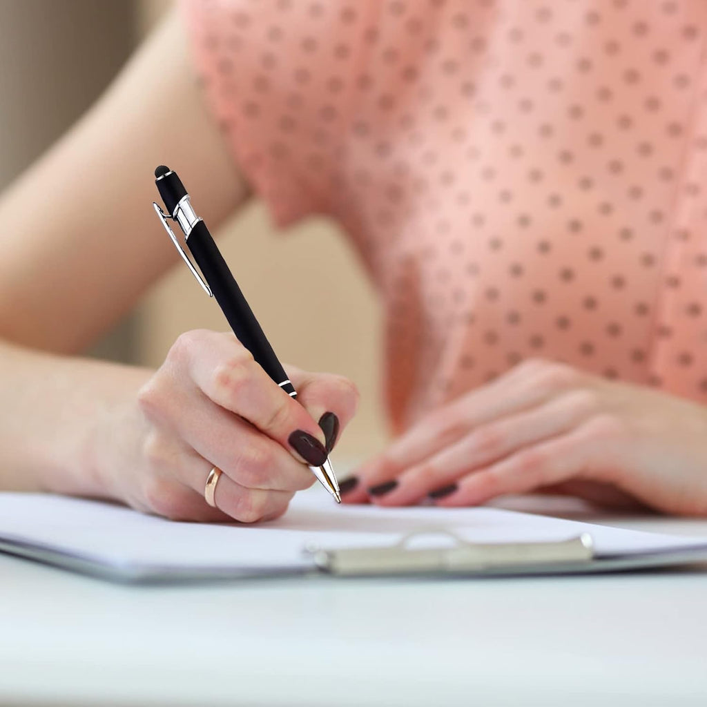 PASISIBICK 8 Pack Black Ballpoint Pens 2-in-1 Stylus Retractable Metal Stylus Pen for Touch Screens with Stylus tip, 1.0 mm Black Ink