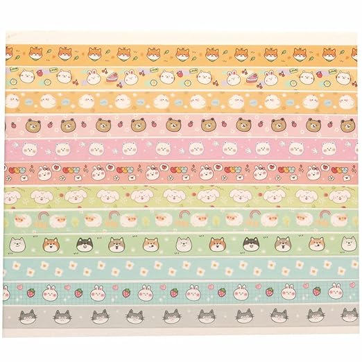 YUBX Cute Pets Washi Tape Set 18 Rolls Skinny Gold Embellishment Decorative Masking Tapes for Arts, DIY Crafts, Journals, Planners, Scrapbook, Wrapping (Puppies) (Puppies)