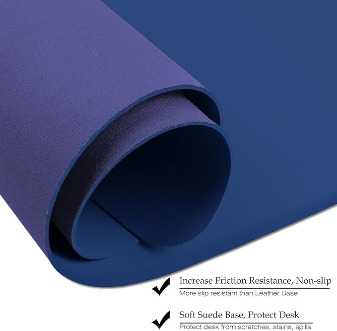 Boutilon Leather Desk Pad 30" x14",Non-Slip Mouse Pad,Office Desk Mat,Waterprooft PU Leather Desk Blotter,Desk Pad Protector,Desk Writing Pad for Home Office Decor (M-Navy)