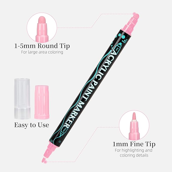 SMOOTHERPRO Acrylic Paint Markers, 12 Colors Dual Tip Acrylic Paint Pens for Wood, Rocks, Canvas, Pumpkins, Fabric Markers Set for Glass, Plastic, Ceramic, DIY, Easter, Gift(DAP12)