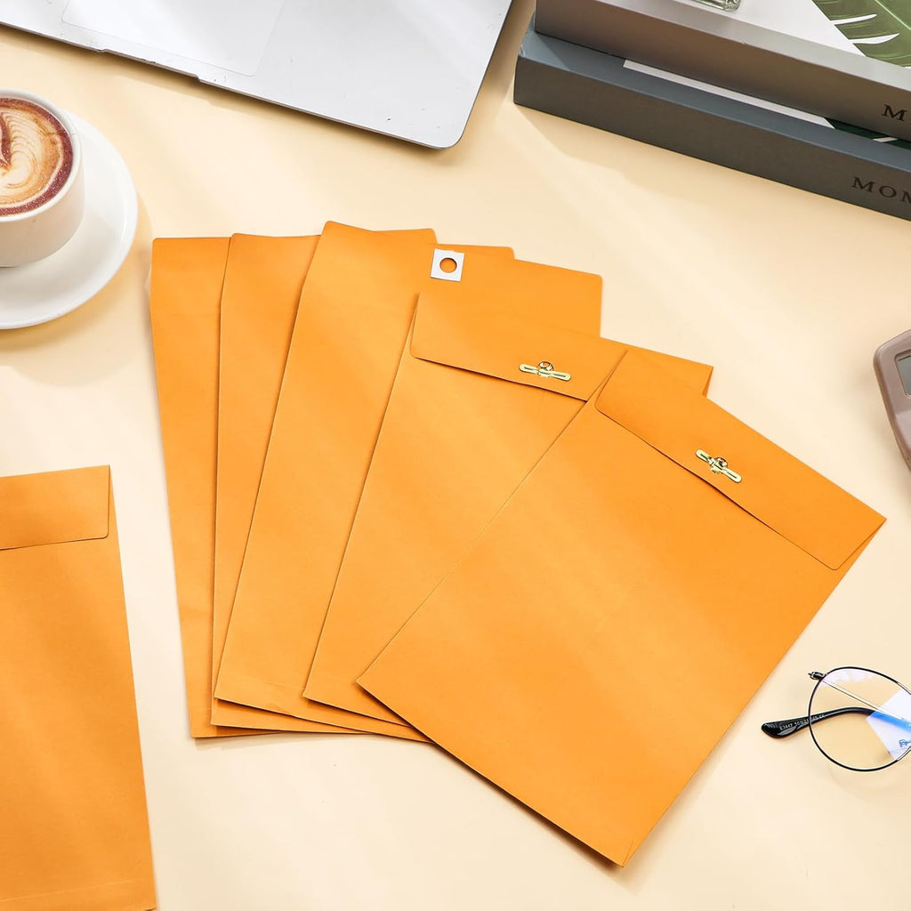 Teling 50 Pcs Manilla Envelopes Clasp Kraft Catalog with Closure for Storing Mailing 28 lb Kraft Envelope Paper for Office Document School Business Home(Yellow,6 * 9)