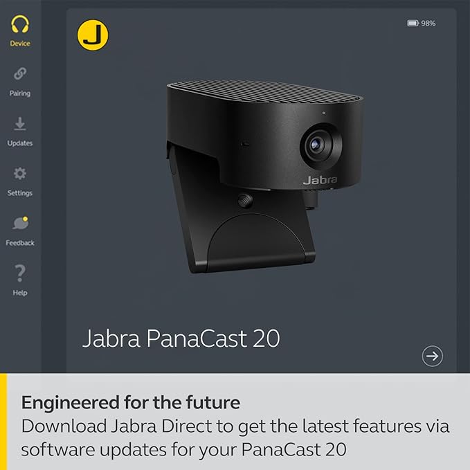 Jabra PanaCast 20 4K Video Conferencing Camera - Flexible Plug & Play Personal Video Solution Computer Webcam with AI-Powered 4K Ultra-HD, Intelligent Zoom, and Lighting Optimization - Black