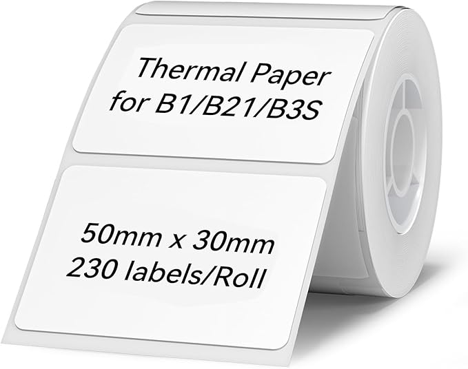 NIIMBOT Labels for B1/B21/B3S Lable Printer, 2" x 1.18" (50×30 mm) Waterproof Sticker Paper Shipping Address Labeling Replacement with Self-Adhesive - 1 Roll of 230pcs (White)