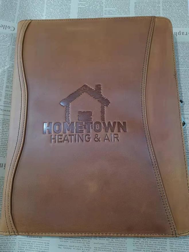 YIWEN Handmade Crazy-Horse Leather 3 Ring Binder Portfolio Padfolio Folder with Zipper for Men and Women, Business Organizer for Letter A4 Size for Meeting and Travel (Custom Engraved, Brown)