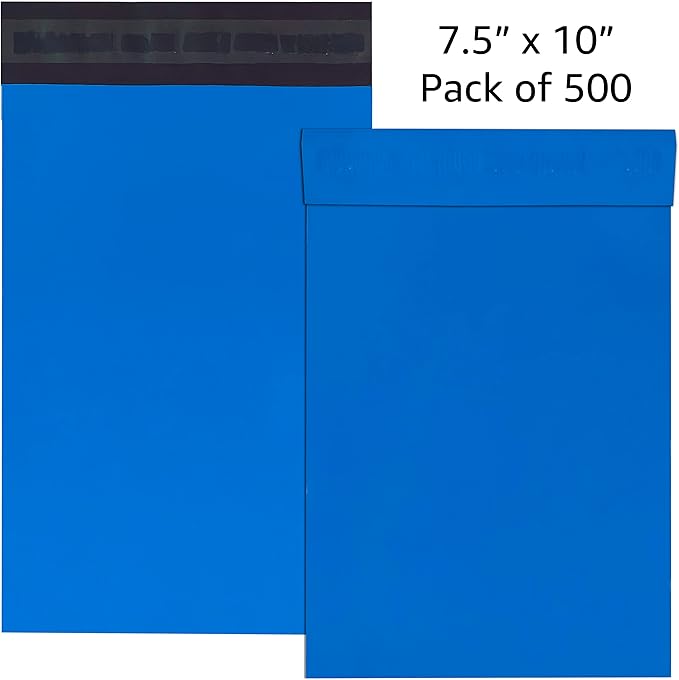 Colored Poly Mailers Pack of: Be creative with your packaging with Colored mailers (Blue, 7.5" x 10.5" pack of 500)