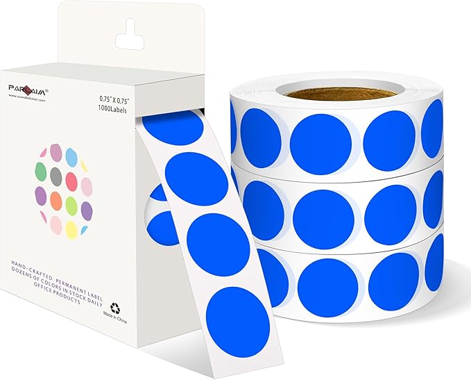 PARLAIM 3/4 Inch Roll Color Coding Labels,4000 per/4 Rolls Round Adhesive Color Coding Circle Dot Stickers for Office Home (Blue)