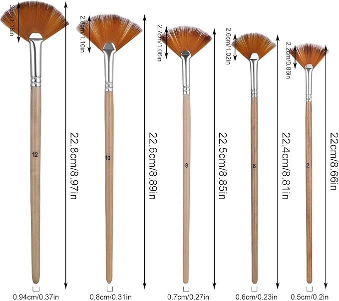 Prasacco 5 Pieces Fan Brush for Painting, Oil Acrylic Paint Brushes Artist Fan Brushes Nylon Hair Long Wood Handle Painting Brush for Acrylic Watercolor Oil Gouche Painting (2/4/6/8/10#)