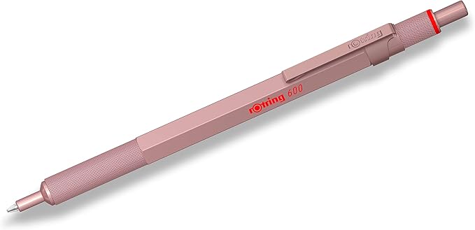 Rotring 600 Metallic Ballpoint Pen Medium Point Black Ink Rose Gold Barrel Refillable 1 Count