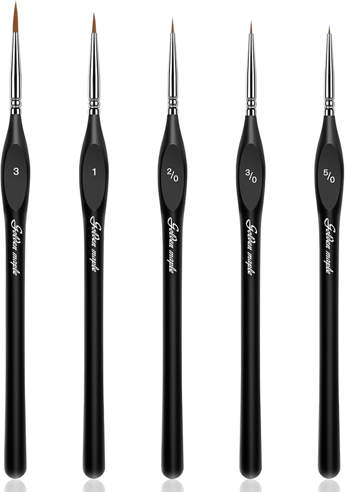 golden maple Detail Paint Brush Set- 5 Sizes with Triangular Handle for Detailing & Art Painting - Acrylic, Watercolor, Oil,Gouache,Miniatures, Models,Nails.