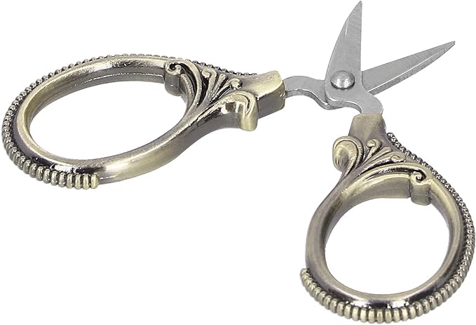 Acouto Stainless Steel Sewing Scissors Portable Thread Embroidery Tailor Handicraft Scissors Antique Copper (Green Patina)