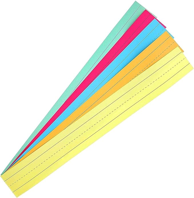 Juvale Colored Sentence Strips for Teacher Supplies, Classroom, Lined Paper Borders for Writing Words (5 Colors, 3 x 24 Inch) - 100 Pack