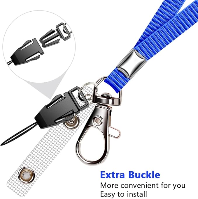 3 Pack Neck Lanyard with ID Badge Holder, Office Strap Lanyards, Stainless Metal Swivel Hook for Name Tag, Badge Holders, Keychains, Card, Blue