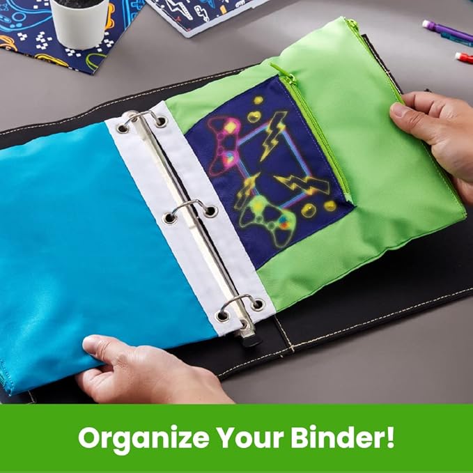 It's Academic Pencil Pouch for 3-Ring Binder, 2-Pockets with Zipper, for School Supplies, Large & Mini Pouch, Navy & Jets Design, 2-Pack