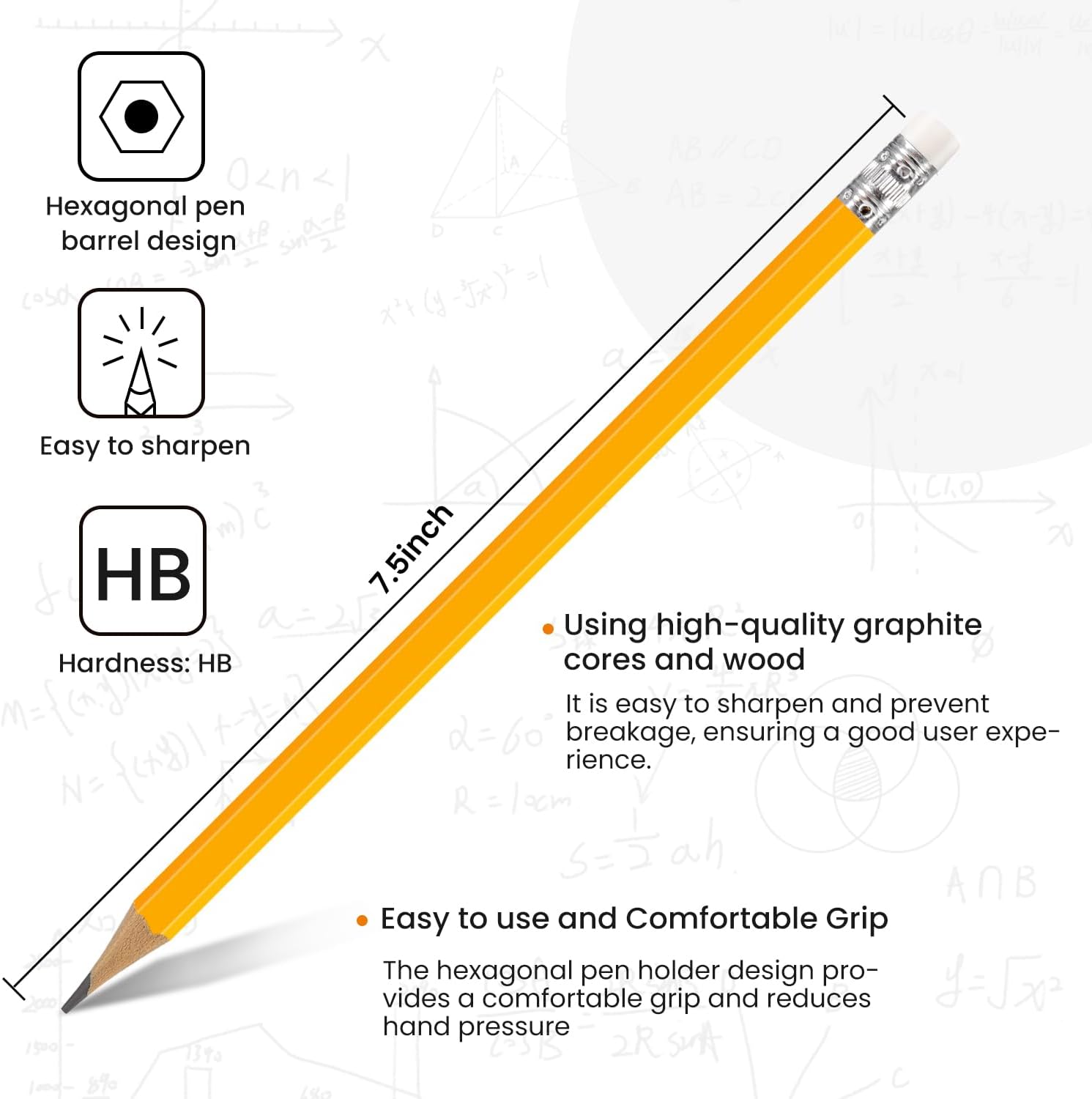 Pencils Pre-Sharpened #2 Pencil with Erasers, Yellow,7.5in 300 Pack