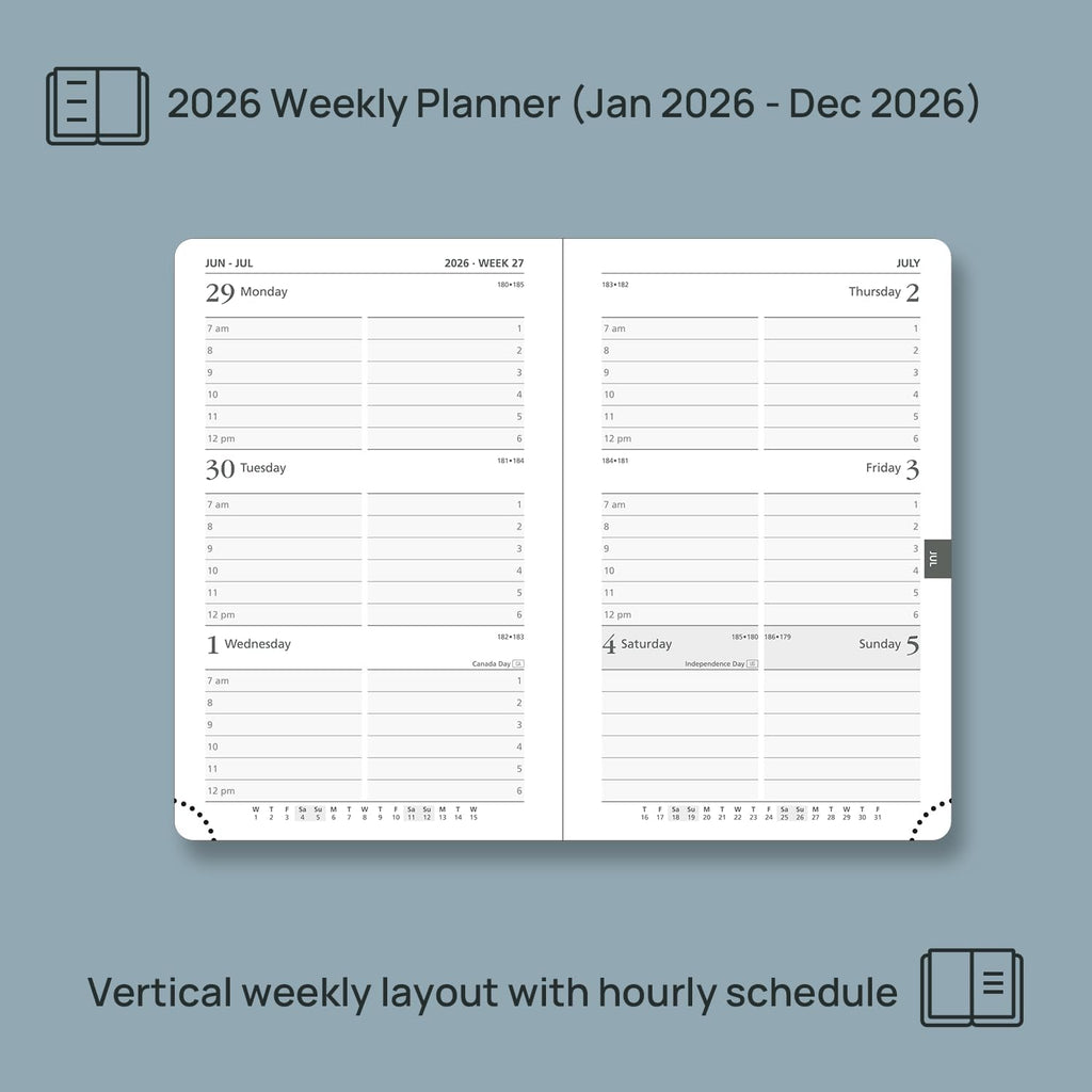 POPRUN 2026 Planner (Pocket Size 4''x 6.25'' Hardcover) - Small Calendar for Purse with Hourly Schedule & Vertical Weekly Layout, Monthly Calendars, 100 GSM - Violet
