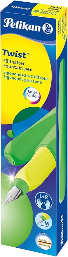 Pelikan Twist Fountain Pen with 1 Ink Cartridge, Medium Nib, Neon Green, Boxed (807258)