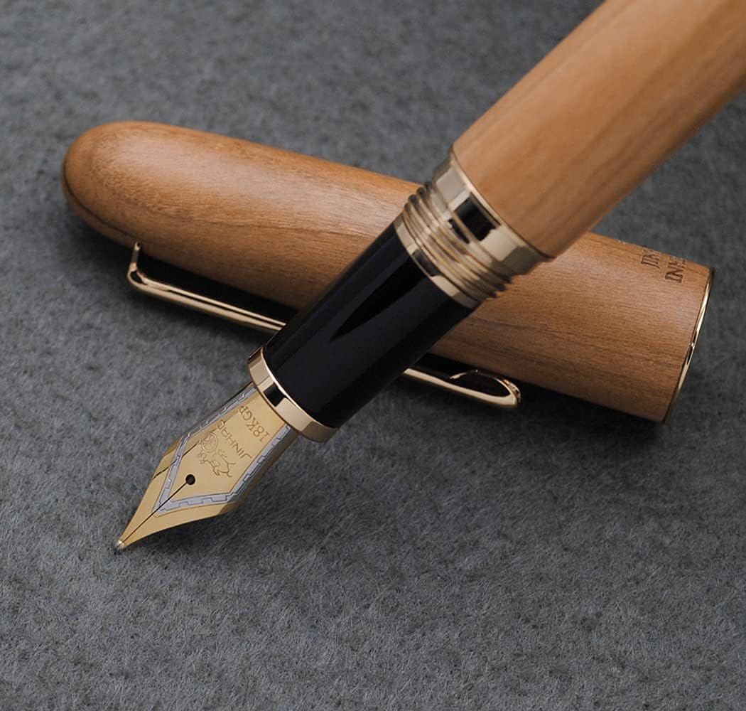 JINHAO 9036 Natural Wood Fountain Pen Handmade Ink Pen (Medium Nib 0.7mm, Cherry Wood)