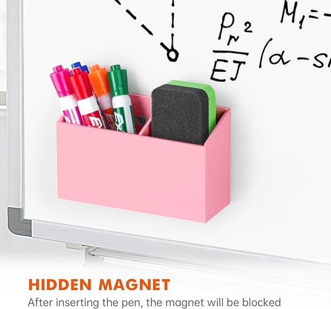 BEYGORM Magnetic Dry Erase Marker Holder for Whiteboard,Non-slip Acrylic Magnet Pen Holder for Fridge Refrigerator,Locker Organizer for Work,Locker Accessories,Pencil Cup for Desk(Pink)