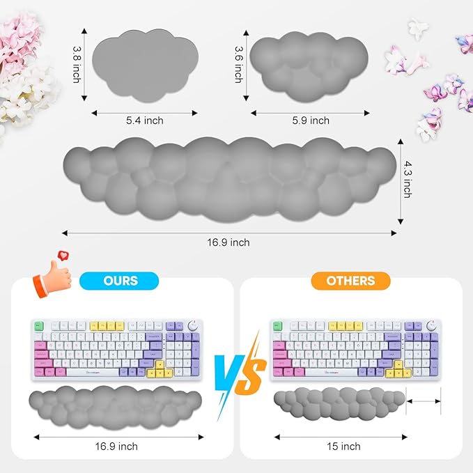 JIKIOU Upgrade Leather Cloud Keyboard Wrist Rest, Cloud Wrist Rest with Non-Slip PU Base, Comfortable Memory Foam Wrist Rest for Computer Laptop Mac Gaming Office and Pain Relief Christmas Wish Gift