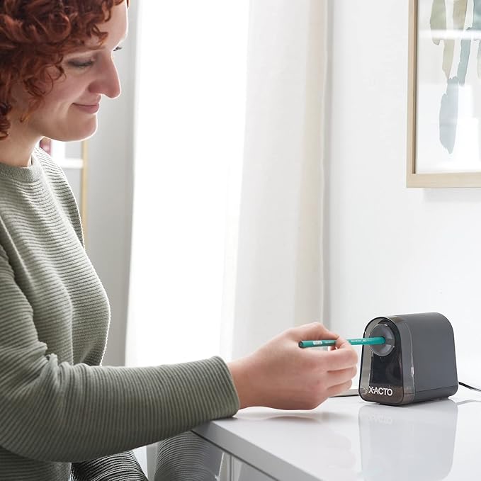 X-ACTO Pencil Sharpener, Mighty Mite Electric Pencil Sharpener with Pencil Saver, SafeStart Motor, Small Pencil Sharpener Perfect for Teacher and Homeschooling Supplies, Black, 1 Count