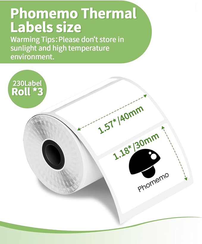 M110 Thermal Labels,Compatible with Phomemo M110/M221/M220/M120/M200/M110S,1.57"x1.18"(40mm*30mm),Multi-Purpose Thermal Sticker for Business/Mailing/Barcode/Home,230Labels/roll,Blue/Pink/Khaki