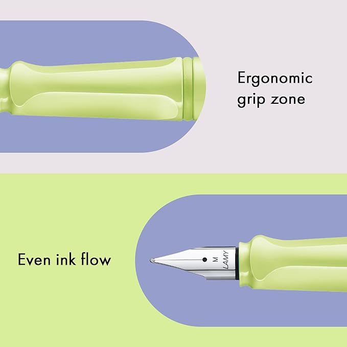LAMY safari springgreen - Fountain Pen with ergonomic grip & polished steel nib in size F - ideal for any Writing & Calligraphy - including LAMY T 10 blue cartridge - Right-Handed