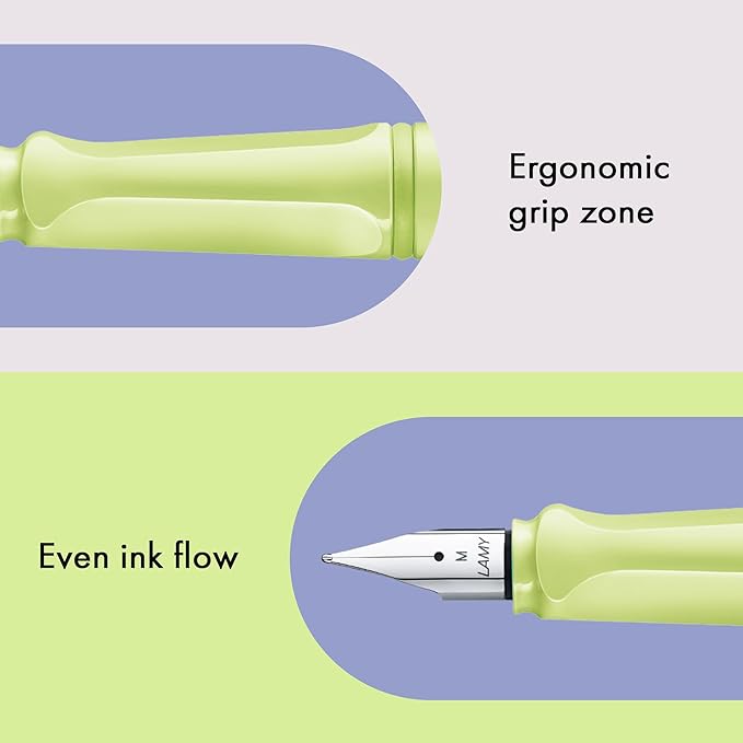 LAMY safari springgreen - Fountain Pen with ergonomic grip & polished Left-Handed steel nib (LH) in size M - ideal for any Writing & Calligraphy - including LAMY T 10 blue cartridge