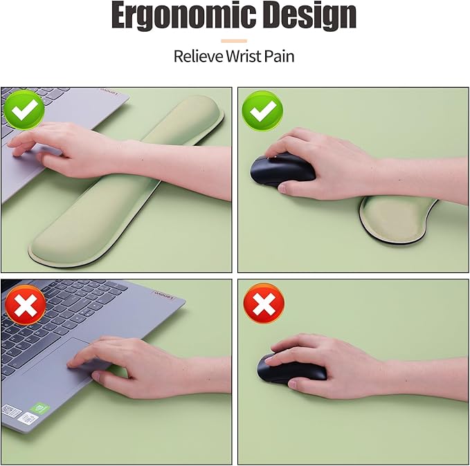 Bloss Leather Desk Mat and Keyboard Wrist Rest, Large Mouse Pad + Keyboard Pad+Mouse Wrist Support, Non-Slip Desk Mat Protector for Office, Home(35.4×15.7 Inches, Green)