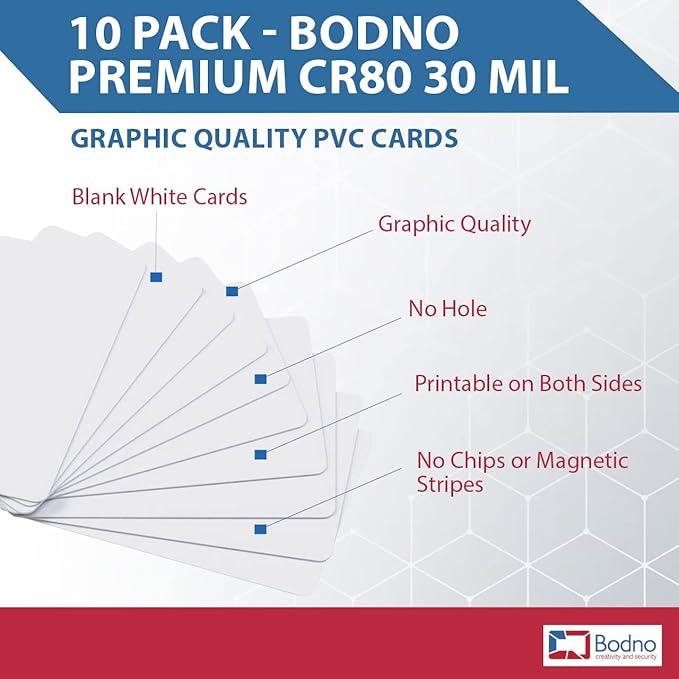 10 Pack - Bodno Premium CR80 30 Mil Graphic Quality PVC Cards