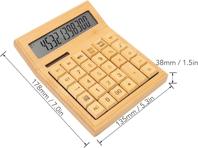 Zopsc Bamboo Calculator, Wooden Solar Calculators with 12 Bit Digital LCD Screen, Basic Standard Function Desk Calculators with 29 Big Buttons for Office Home School Store
