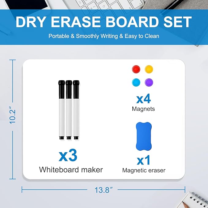 Magnetic Whiteboard for Home Office,Dry Erase Board with Stand, 13.7"x10.2", 3 Markers, 4 Magnets and 1 Eraser, Drawing Board for Kids, Office, School, Classroom,Classroom, School, Office Use