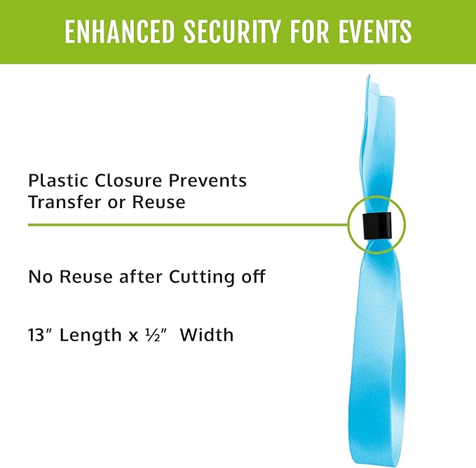 100 WristCo Cloth Event Wristbands - Light Blue Fabric Bracelets Wrist Bands for Concerts Festival Admission Party 13 ½” x ½”