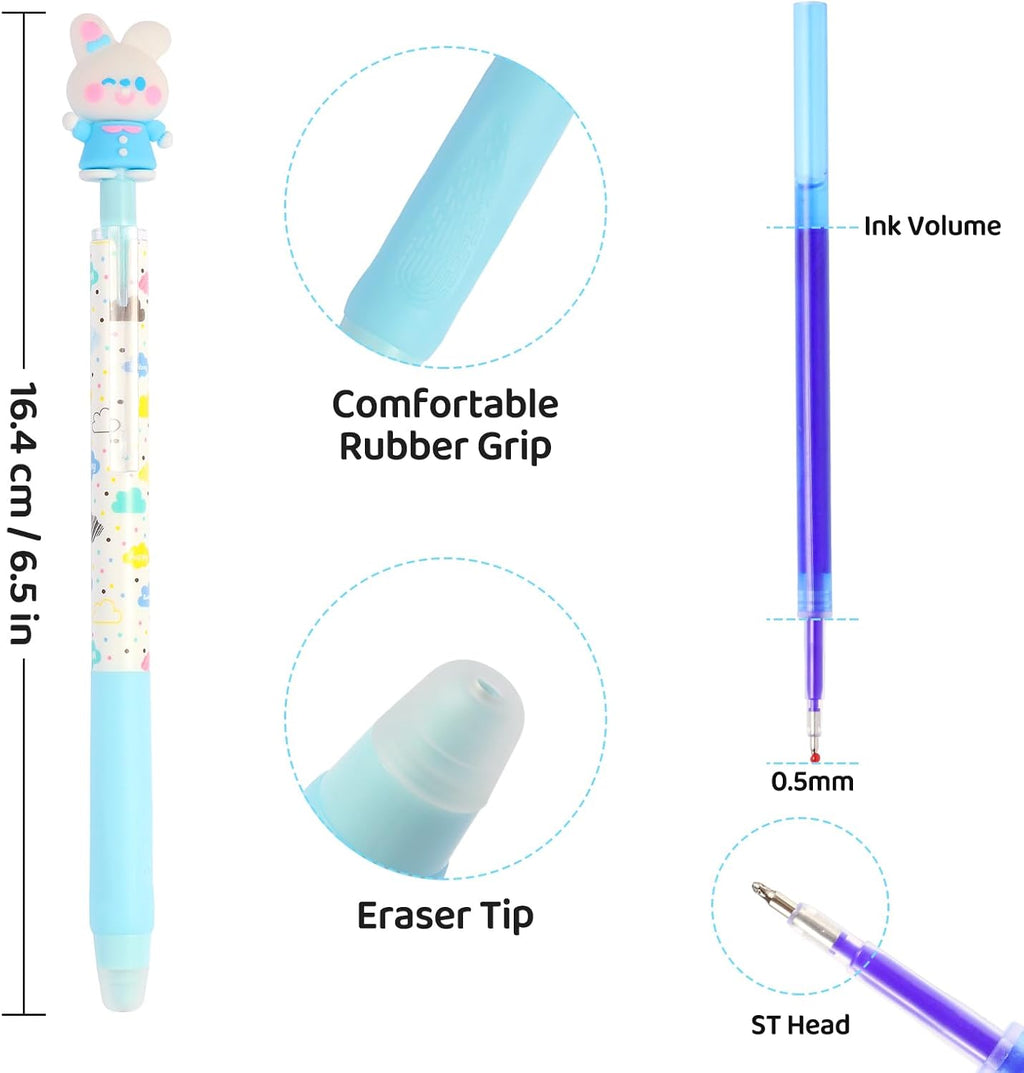 LiYiQ 24 PCS Erasable Pens Fun Cute Pens for kids Fidget Pens Blue Pens Kawaii Pens Stress Relief Rotating Pen for School, Office, Home Supplies