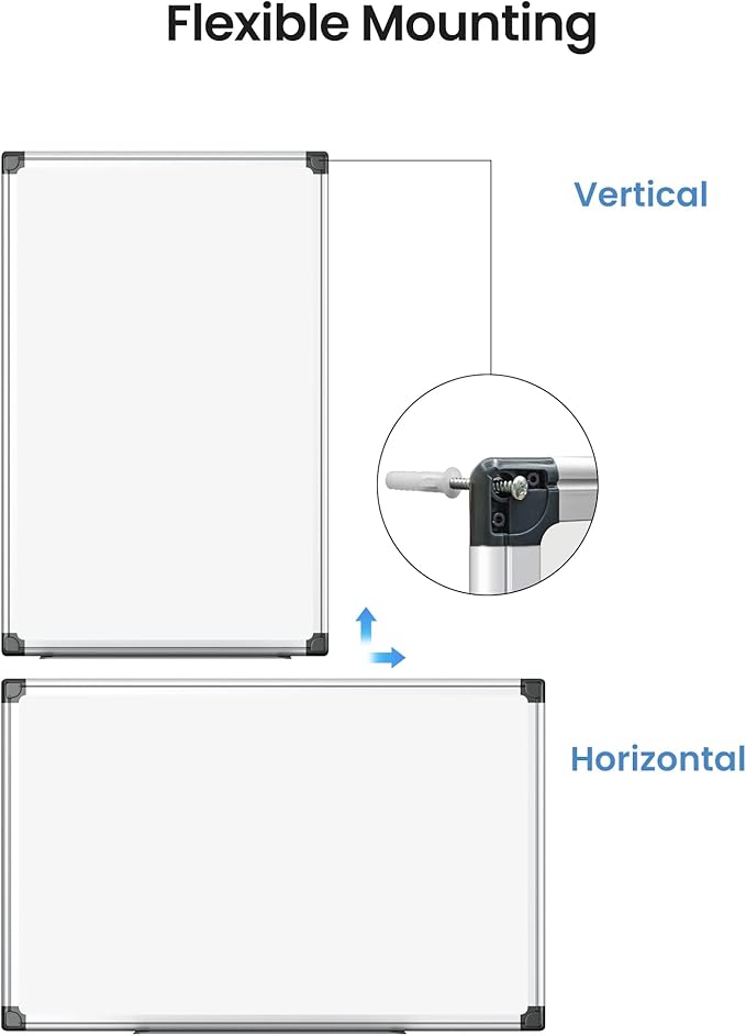 VUSIGN 3PCS Magnetic White Board Kit for Wall 36" x 24", 3 Dry Eraser & 6 Multicolor Markers & 12 Magnetic Pins, Sliver Reinforced Aluminum Frame for Home, School, Office