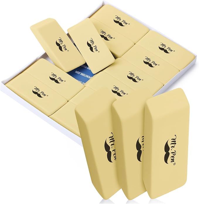 Mr. Pen- Erasers, 12 Pack, Yellow Pencil Eraser, Erasers for Pencils, Mr Pen Erasers, Erasers for School, Large Eraser, Block Erasers for School, Rubber Eraser, Large Erasers for School