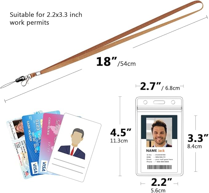 6 Pack Neck Lanyard with ID Badge Holder, Office Strap Lanyards, Stainless Metal Swivel Hook for Name Tag, Badge Holders, Keychains, Card, Brown