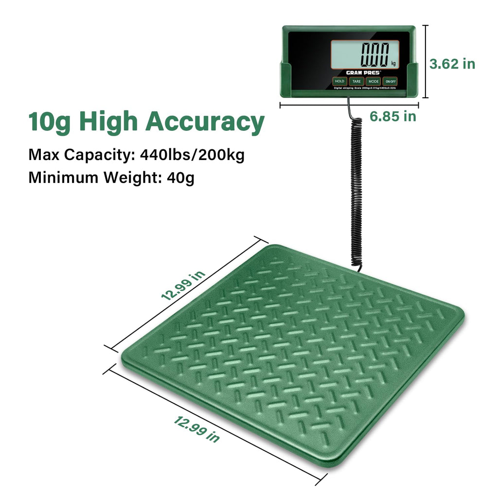 Shipping Scale,440lbs/10g High Accuracy Digital Postal Scale, Durable Alloy Steel Platform, Heavy Duty Scale for Packages, Postage and Luggage, with Hold&Tare function, batteries&USB Powered