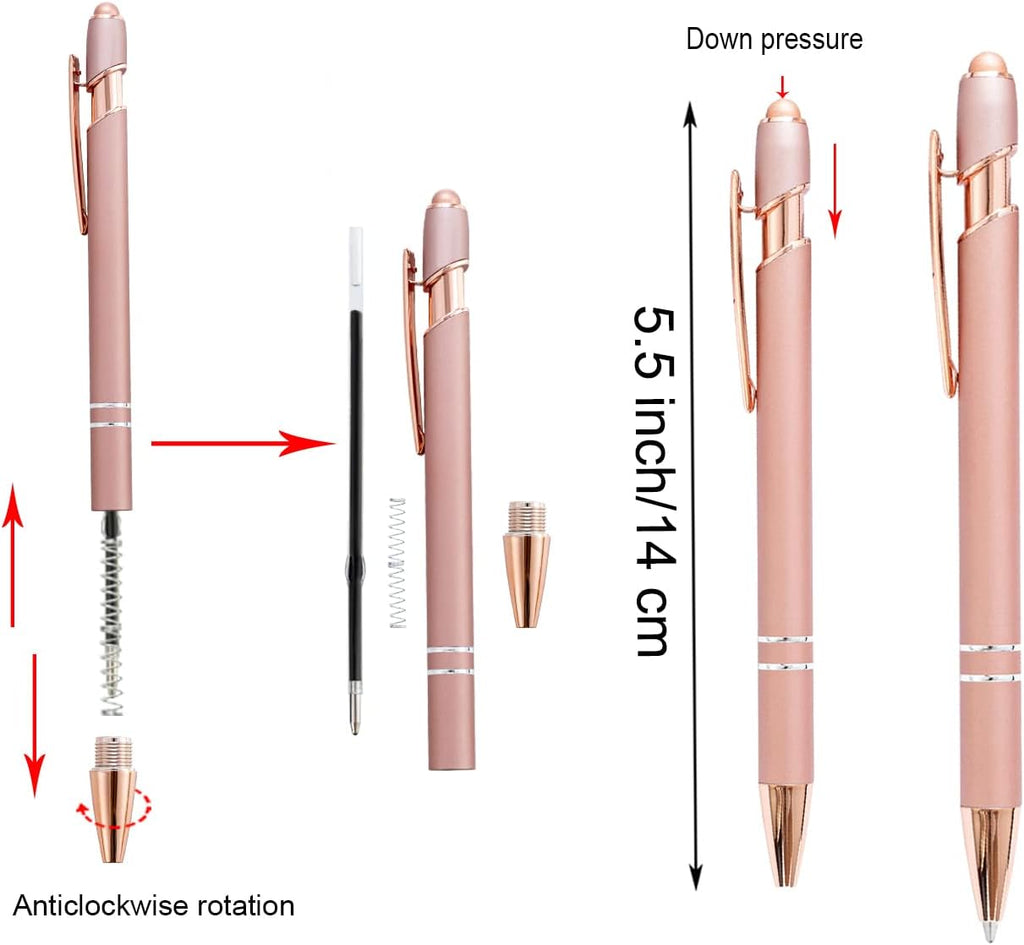 PASISIBICK 12 Pieces Rose Gold Ballpoint Pen with Stylus Tip, 2 in 1 Rose Gold Stylus Pens Stylish Pen, Metal Stylus Pen for Touch Screens, 1.0 mm Black Ink(Pack of 12)