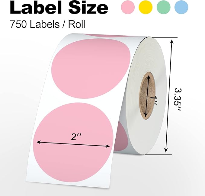 Misofuki 2" 750 Labels White Circle Direct Thermal Stickers Labels Roll Compatible with Zebra, Rollo, MUNBYN, Self-Adhesive Round Direct Thermal Labels