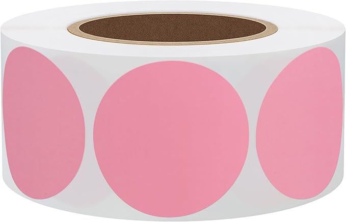 Hybsk 1.5 inch Circle Color Direct Thermal Stickers Shipping Labels for Barcodes,Name Tag,DIY Logo Design,Inventory– Compatible with Zebra,Rollo,Munbyn,and More-1000 pcs (1.5 inch,Pink)