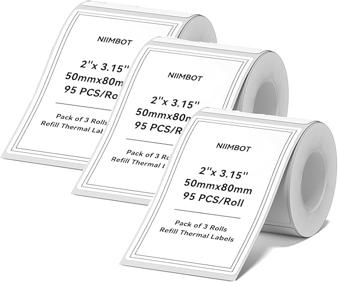 3 Rolls Labels for NIIMBOT B1 B21 B3S K3, 2'' x 3.15'' (50x80mm) Kitchen Labels for Containers, Waterproof, Oil-Proof and Tear-Proof Thermal Printer Labels