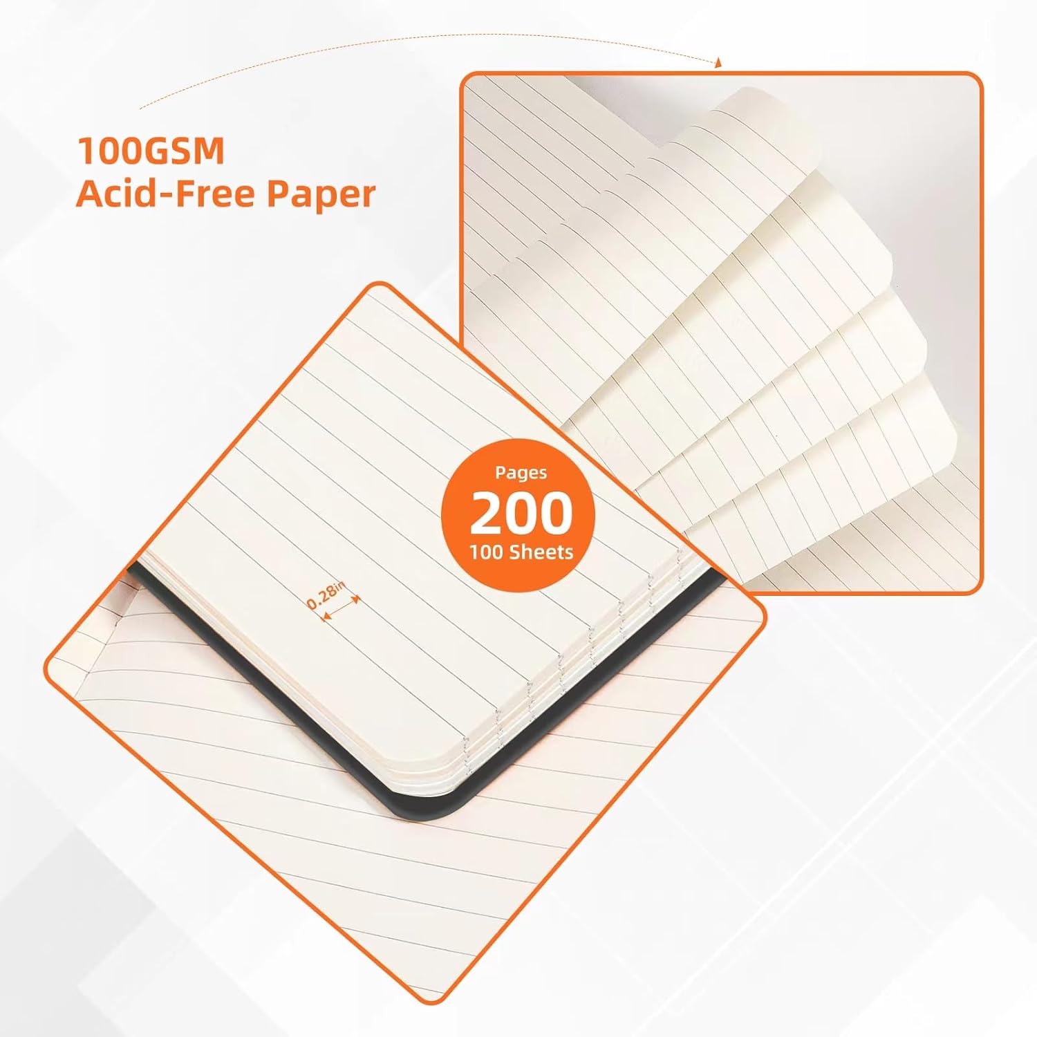 BOSSAND Lined Journal Notebooks, 6 Pack A5 Journals for Writing, 200 Pages 100 GSM Thick College Ruled Paper, Hardcover, 8.25 inches x 5.75 inches, Black