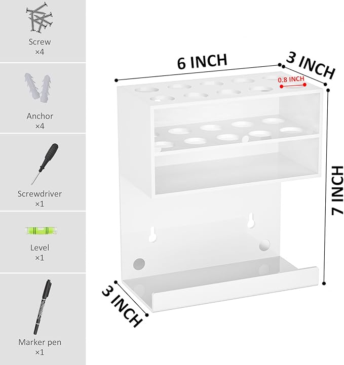 White Magnetic Dry Erase Marker Holder for Whiteboard, Wall Mounted Marker Holder Stand with 10 Marker Slots and Eraser Holder for Office School Home (White, 1)