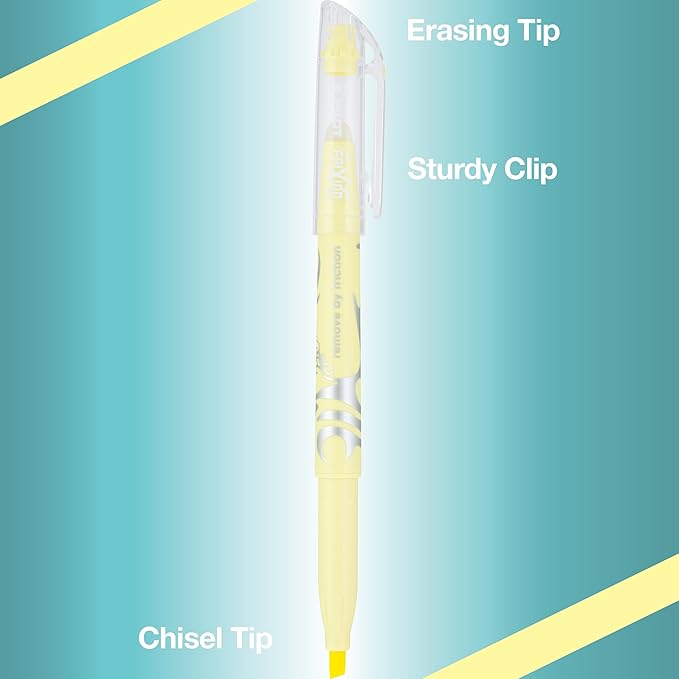 Pilot, FriXion Light Pastel Erasable Highlighters, Chisel Tip, Pack of 5, Pastel Blue, Pink, Yellow, Green & Purple