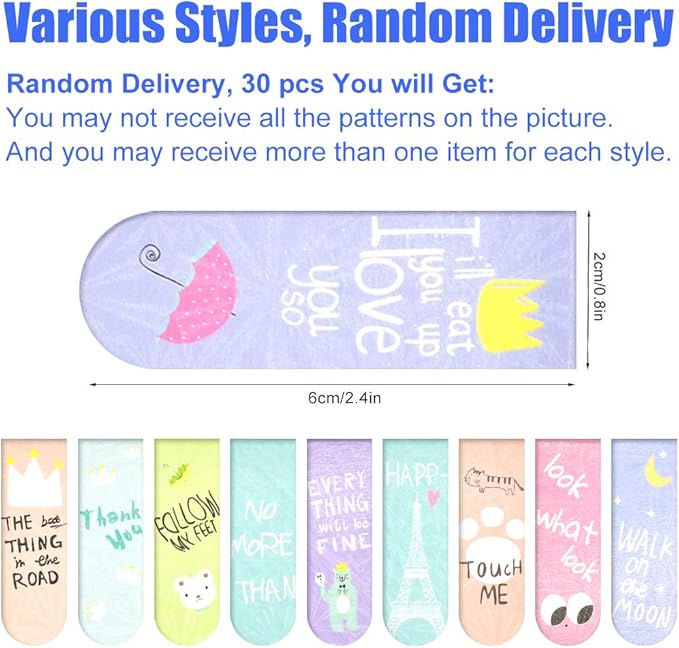 30 Pieces Cute Magnetic Bookmarks for Women/Men, Dual Sided Rainbow Film Laminated Book Markers for Girls, Funny Magnetic Bookmarks for Kids, Book Marks Bulk Page Clip Reading Giveaways (Funny Quote)