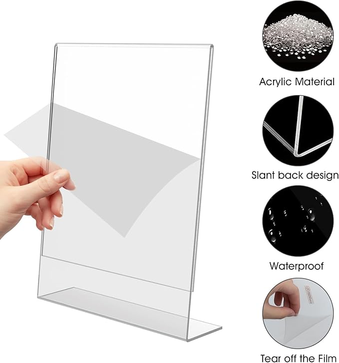 Acrylic Sign Stand Holders - 8.5 x 11 Inches Clear Plastic Table Paper Display Stand, Suit for Displaying Posters, Picture, Flyers, Menu - 24 Pack