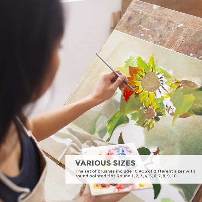 Nicpro 10 PCS Watercolor Paint Brushes, Round Tip Artist Painting Brush Set for Water Color, Acrylic Oil, Gouache, Ink, Detail, Rock, by Number Model Art Paintbrush